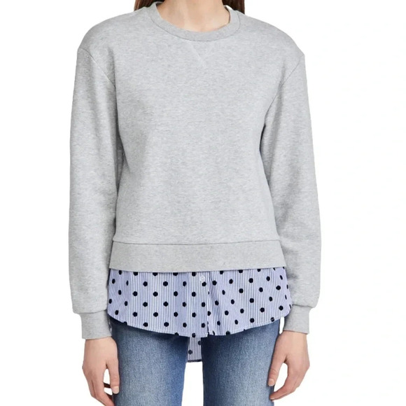 JASON WU Layered Poplin Mixed Media Cotton Jersey Crewneck Sweater - Picture 1 of 14